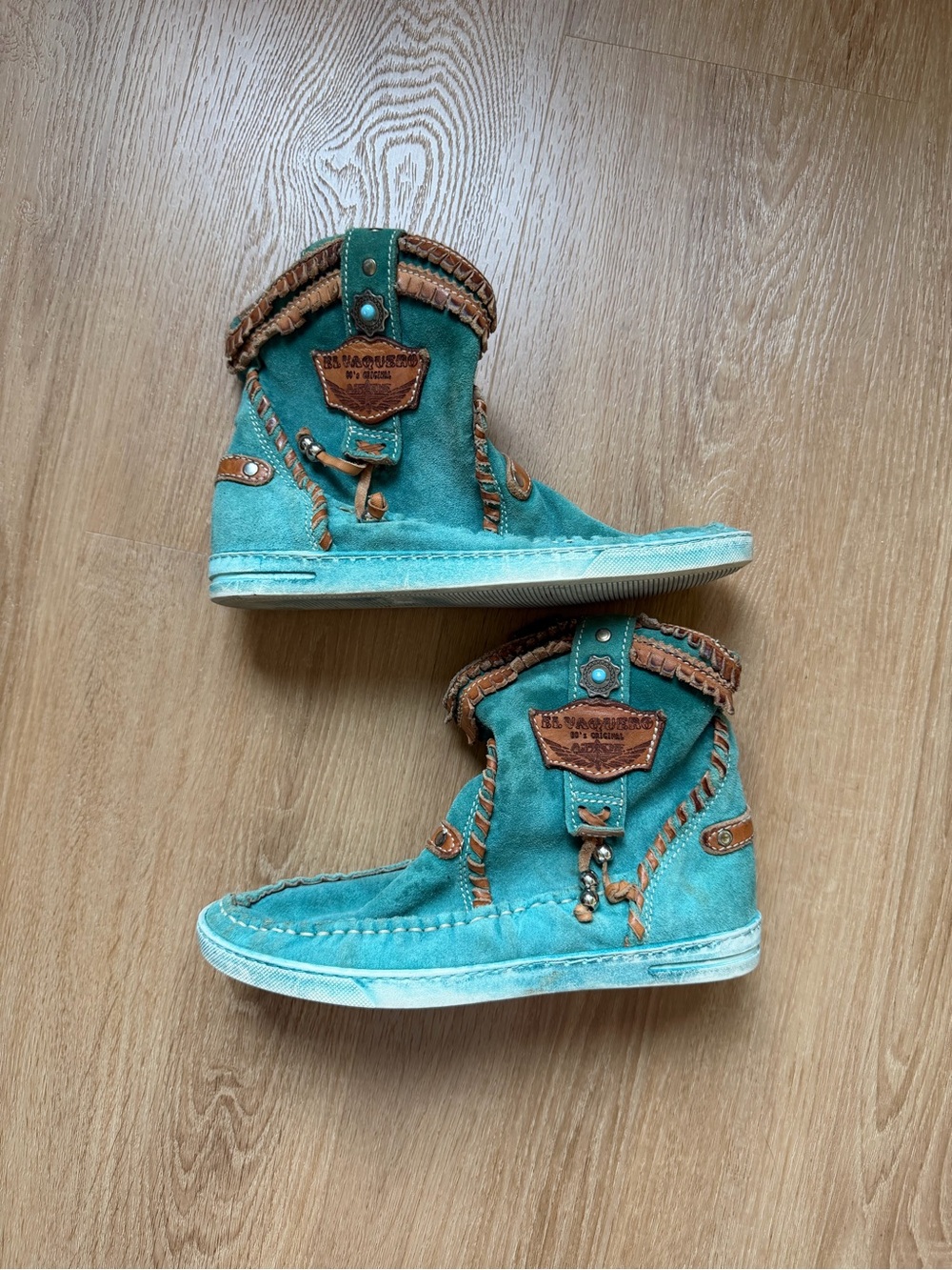 EL VAQUERO Lisa Silverstone Marine Leather Wedge Moccasin Boots Women’s US 9.5